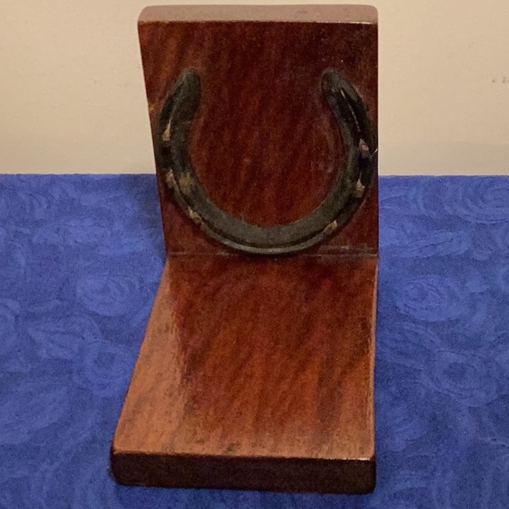 Vintage Wooden Bookend with Horseshoe Accent (one only”. Red felt on bottom.